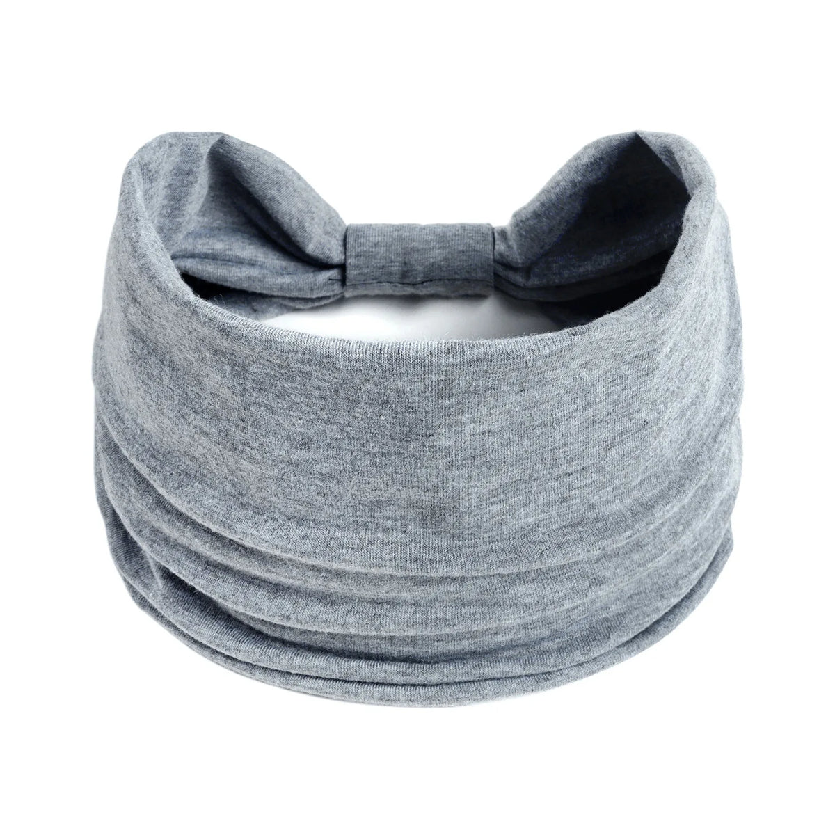 A gray boho knot headwrap hair band for women shown flat