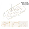 A delicate pearl hair net headband is shown with dimensions and close-up details.