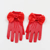 Pair of red bridal and performance mesh finger gloves with large satin bows