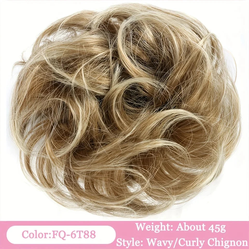 Blondes gewelltes/lockiges Chignon-Haarstyling aus natürlichem synthetischem Haar