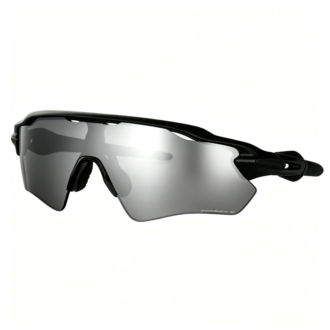 Silver polarized cycling sunglasses with black TR-90 frame