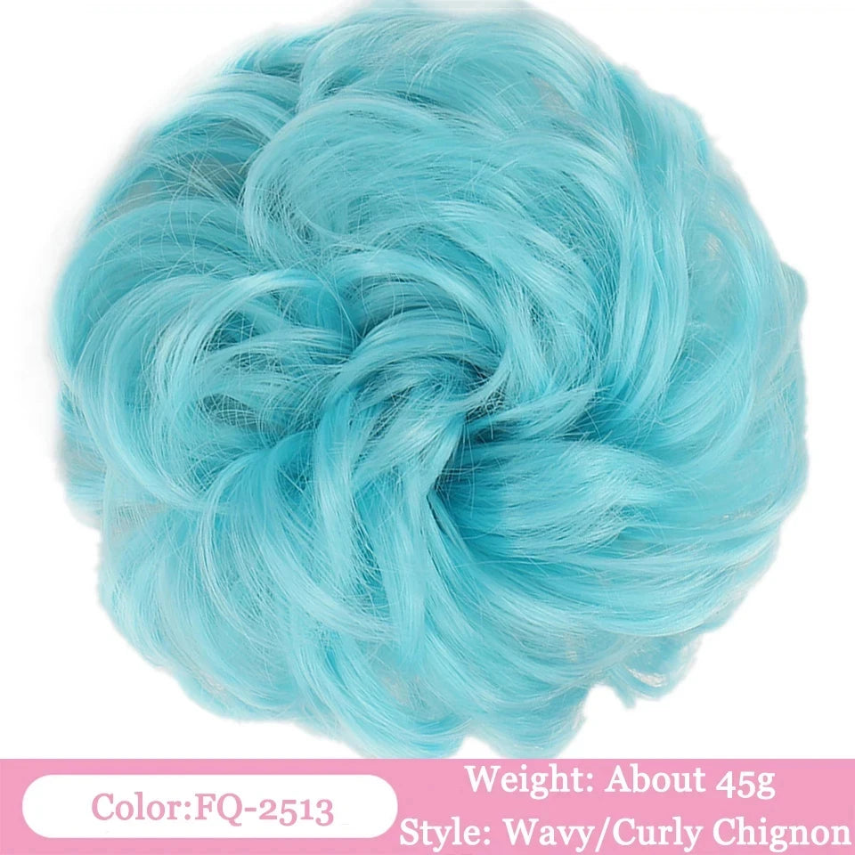Ball of light blue wavy curly chignon hair fiber, about 45g
