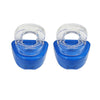 A pair of blue double-layer dental braces for anti-snoring relief.