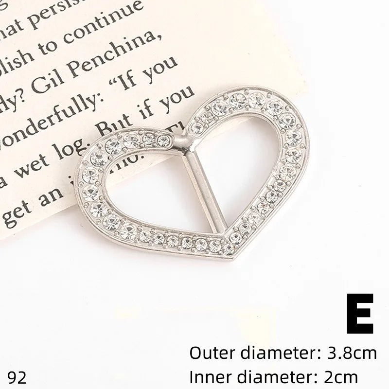 Silver heart-shaped decorative button clip with clear rhinestones and pearl accents