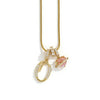 A gold chain necklace featuring an alphabet flower pendant and a circular gold charm.