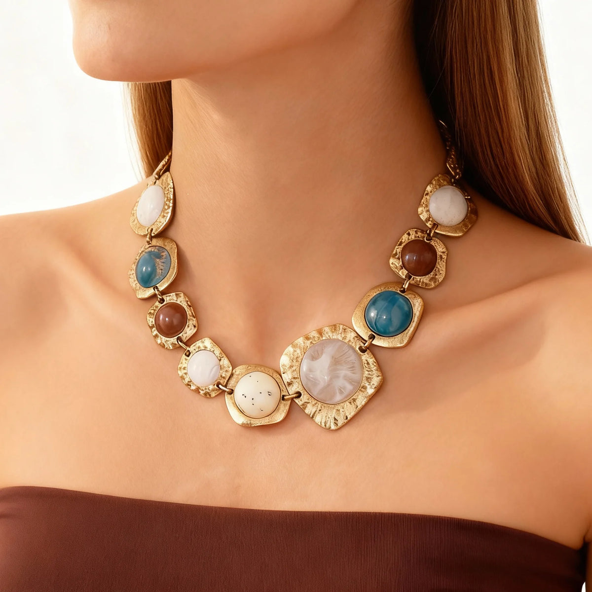 Boho Gold Plated Resin Statement Choker Necklace