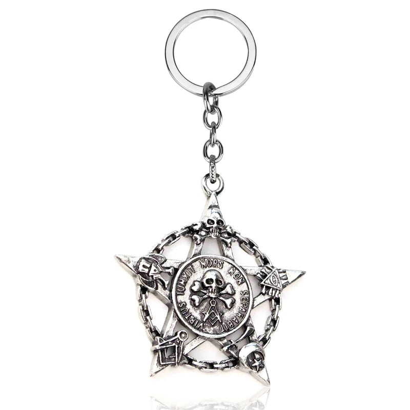 Silver skull pendant necklace for women with a circular charm.
