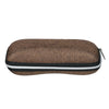 Brown fabric pouch with black and white stripes for anti-blue light metal eyewear