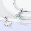 Sterling silver devil's eye charm bracelet featuring a leaf pendant and a delicate chain.