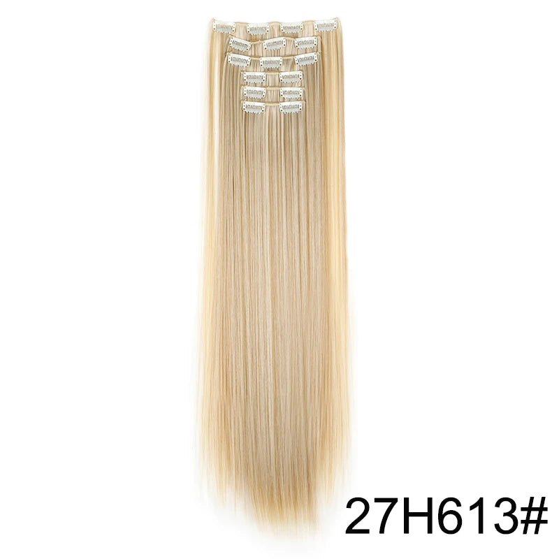Long straight blonde hair extensions with diamond-encrusted hairpins