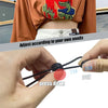 Hands demonstrate how to adjust crop tuck bands for shirts and sweaters by pulling or pressing down.