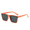 Orange square frame sunglasses with dark lenses shown against a white background
