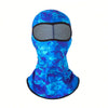 Blue camouflage balaclava cap with a black eye opening for outdoor activities