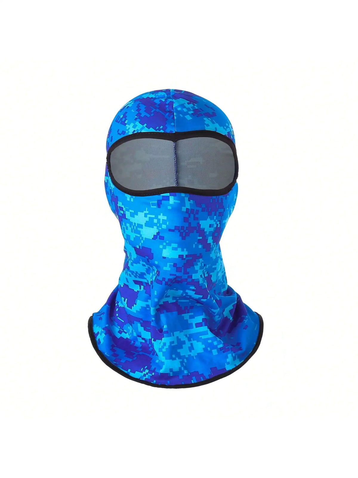 Blue camouflage balaclava cap with a black eye opening for outdoor activities