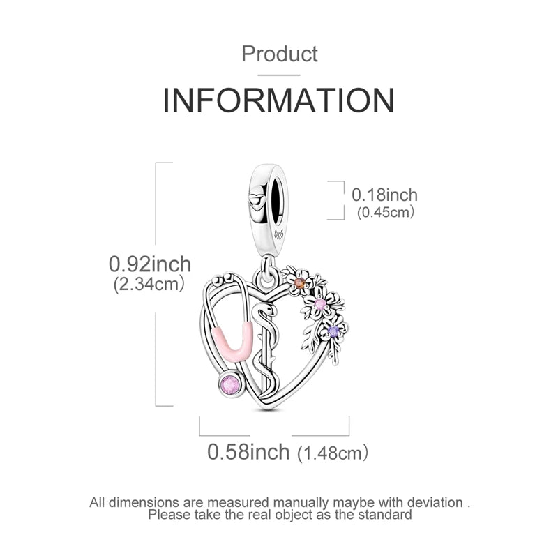 Sterling silver devil's eye charm bracelet featuring a pendant with a pink gemstone and floral design