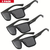 A set of three polarized sport sunglasses in black frames and gray lenses.