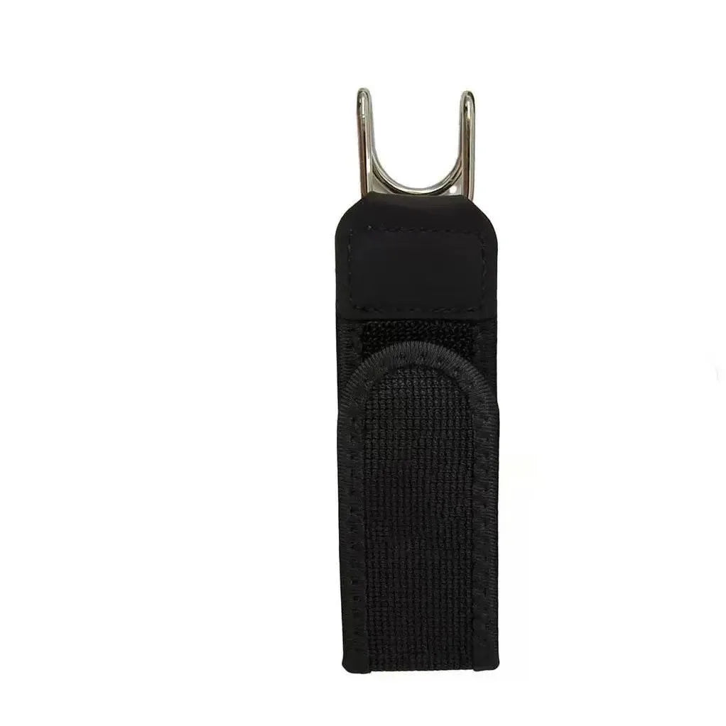 Black adjustable elastic waistband buckle set with a fabric strap.