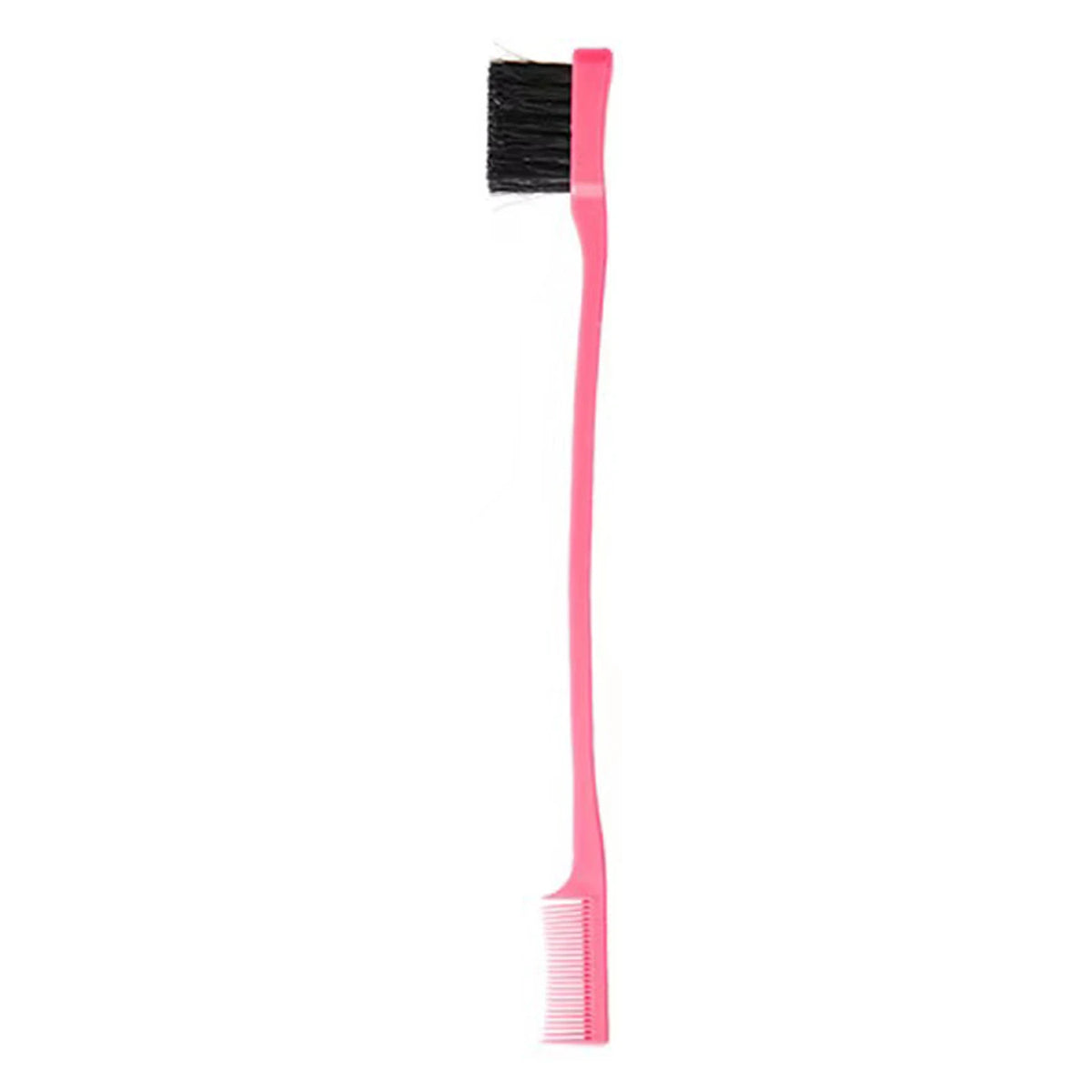 Rosa professioneller doppelseitiger Augenborsten-Pinsel mit schwarzem Borsten und Kunststoffgriff.
