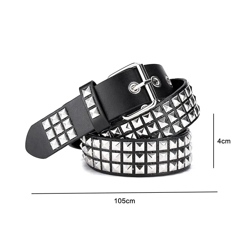 Black leather goth punk belt featuring silver bullet studs and a buckle.
