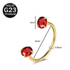 Gold-toned titanium nose ring featuring a round red CZ crystal gemstone.