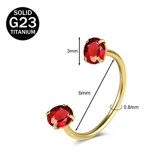 Gold-toned titanium nose ring featuring a round red CZ crystal gemstone.
