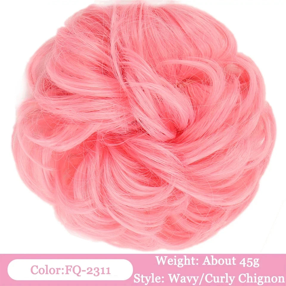Pink gewelltes lockiges Chignon-Stil mit natürlichen synthetischen Haarbändchen
