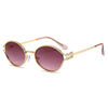 Retro ovale Sonnenbrille mit rosa-violetten Linsen und goldenem Metallrahmen