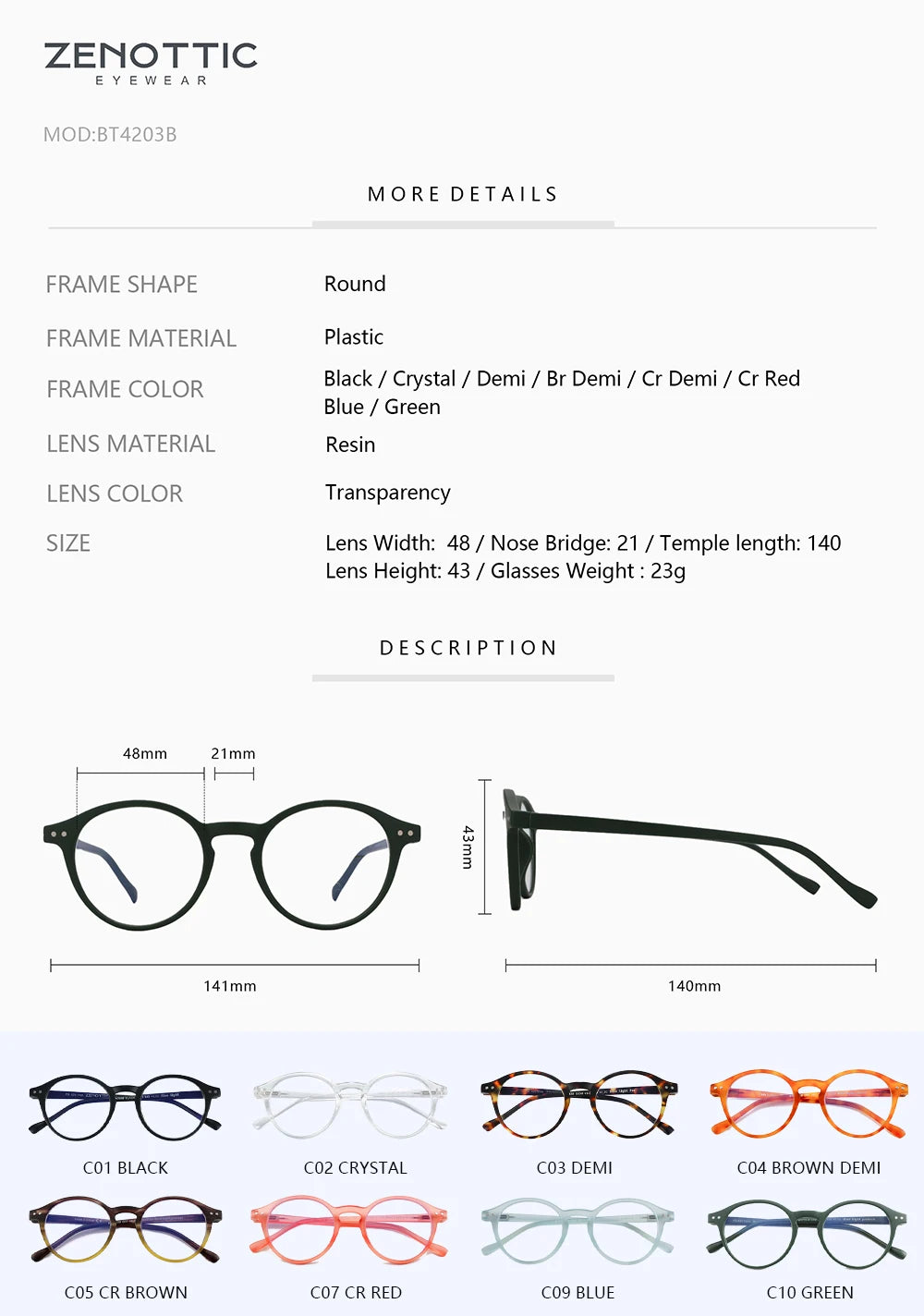 A collection of round and rectangular reading glasses in various colors including black, crystal, demi, red, brown, and green