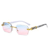 Frameless gradient sunglasses with a white frame and marbled acetate arms