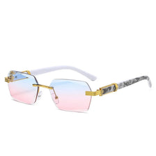 Rahmenlose Farbverlauf-Sonnenbrille mit weißem Rahmen und marmorierten Acetat-Armen