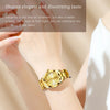 A close-up of a gold-toned luminous quartz watch worn on a wrist, highlighting its elegant design.