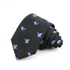 Corbata de seda jacquard negra con pequeños patrones de pájaros azules