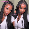 Close-up photo of a woman modeling a full lace box braid wig for black hair