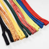 A collection of colorful adjustable eyewear lanyards or necklaces in various shades including red, yellow, green, and blue.