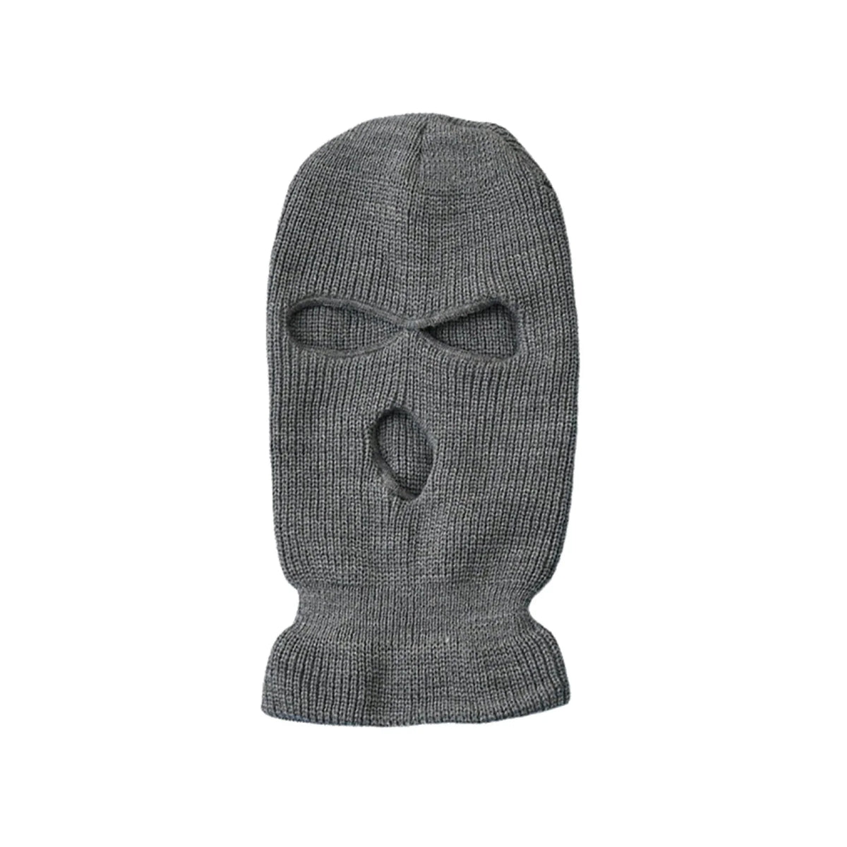 Dunkelgraue Strickbalaclava und winddichte Skimaske.
