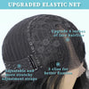 A close-up of an upgraded elastic net for a wig, showing lace hairline and adjustment straps on the scalp.
