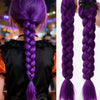 Purple braided hair ponytail with tinsel extensions shown in a close-up view.
