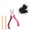 A set of nano copper hair extensions tools including tweezers and pliers for hair extensions.