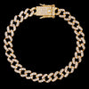 A gold crystal Cuban link anklet with a rectangular clasp is displayed against a black background.