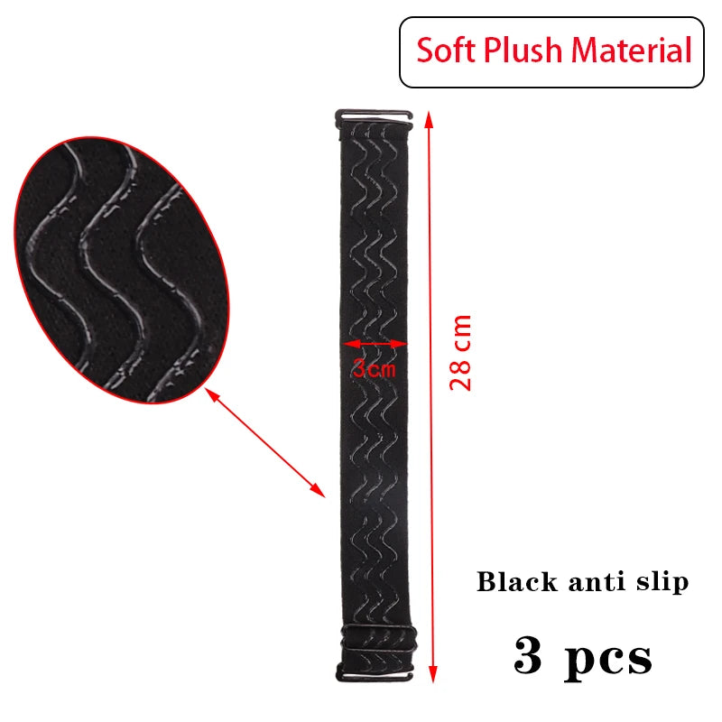 Goma elástica suave anti-deslizante de peluche negro para pelucas, vendida en paquete de tres.