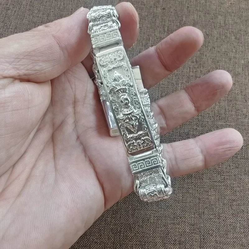 Vintage Silver Skull Charm Bracelet for Men