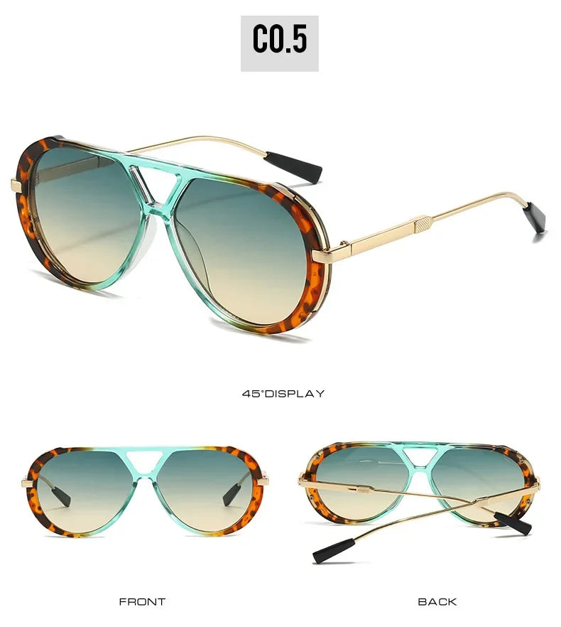Retro-Gradient-Sonnenbrille in Bernstein-Elfenbein-Muster, vorne und hinten gezeigt.