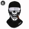 Black full face balaclava helmet liner featuring a skull design and a clear visor.
