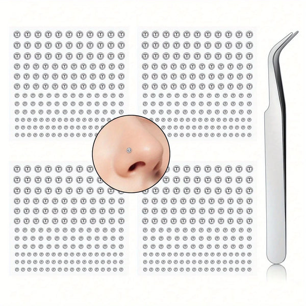 A set of stick-on facial piercing tools and a piercing stick are displayed on a white background.