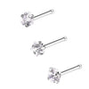 Three pairs of heart star zirconia nostril stud earrings shown on a white background.