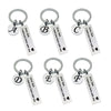 Set of six personalized initial drive safe keychains labeled A through F