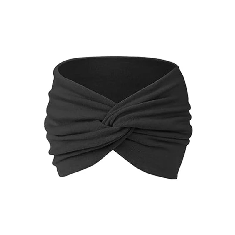 Black fabric headband tied in a knot, suitable for yoga or sports.