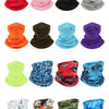 A collection of various colored sun protection head scarves and neck gaiters.