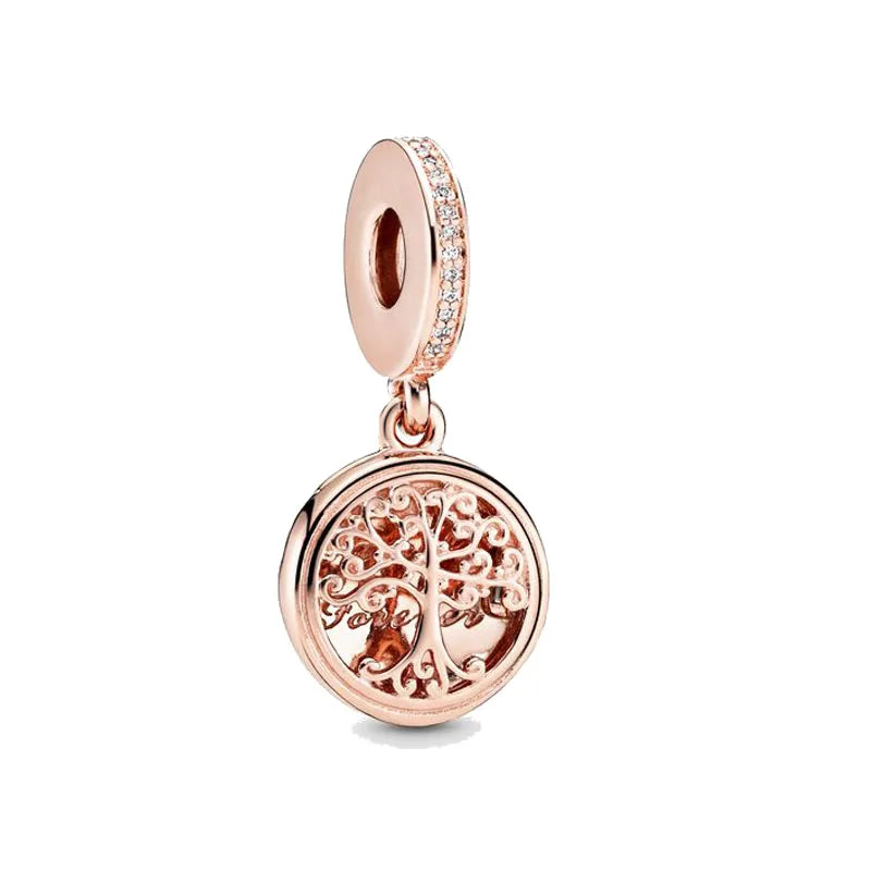 Rose gold cherry blossom charm pendant with a textured leaf design