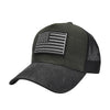 Black unisex tactical baseball cap featuring a gray and white American flag patch on the front.